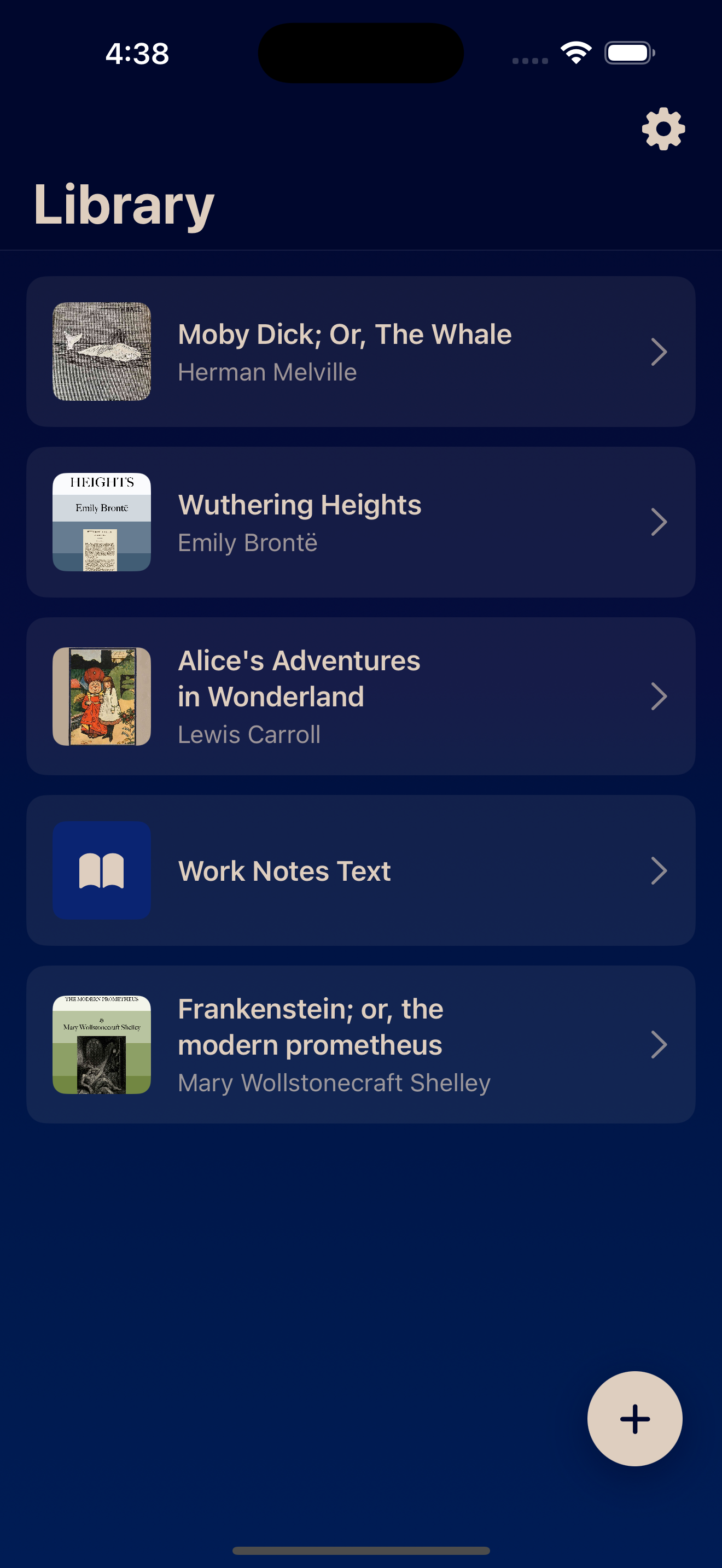 iPhone companion app showing book library with Moby Dick, Wuthering Heights, Alice in Wonderland, and Frankenstein